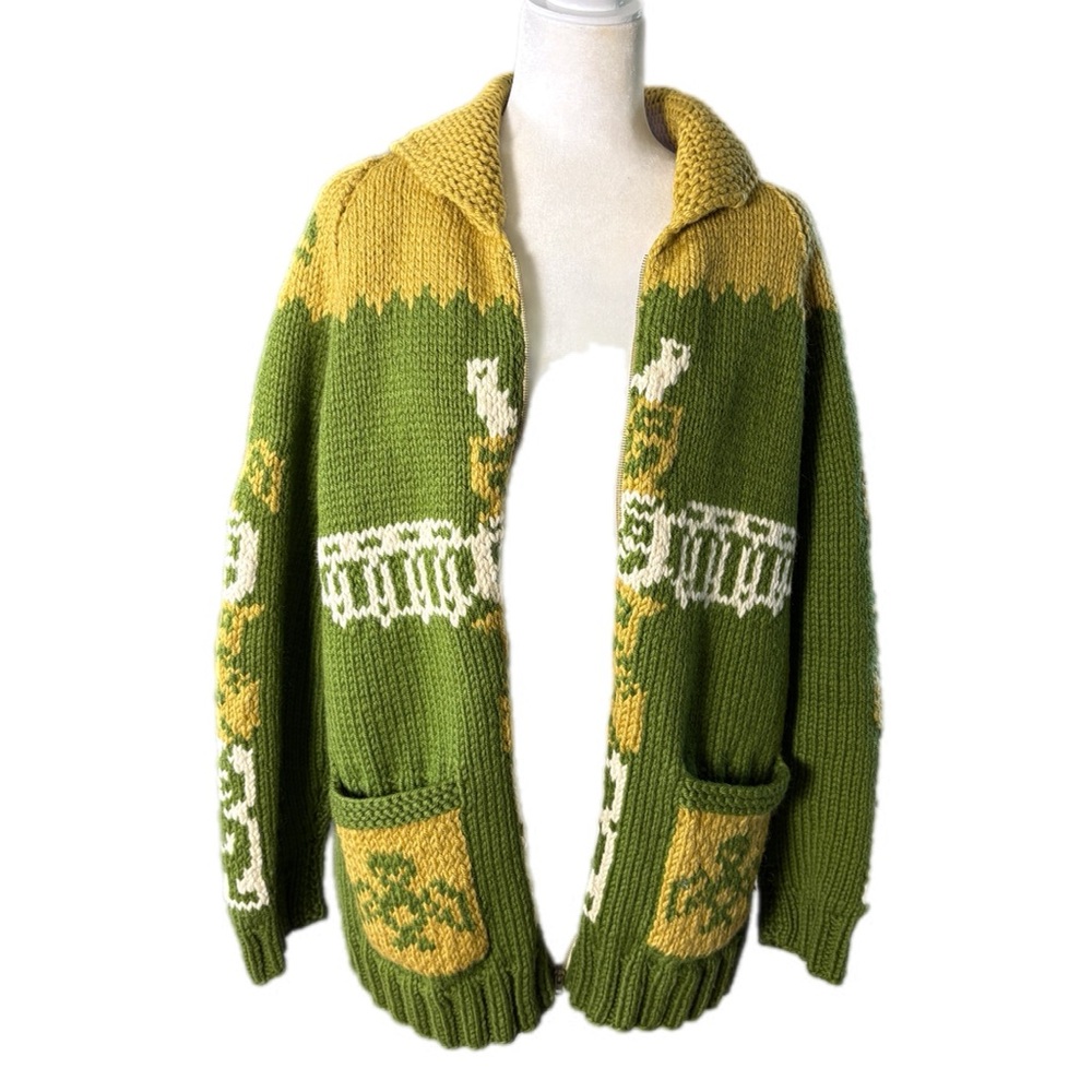 Vintage Cowichan Sweater Womens Size XL Green Totem Alaska Warm Heavy Cardigan - Picture 12 of 12